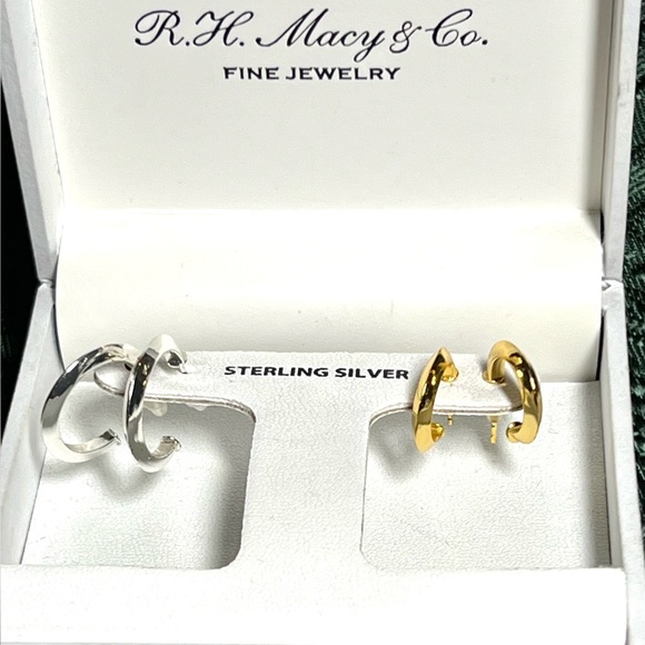 R H Macy’s & Co Jewelry - Gorgeous Set of Sterling Silver and Gold Over Sterling Hoop Earrings